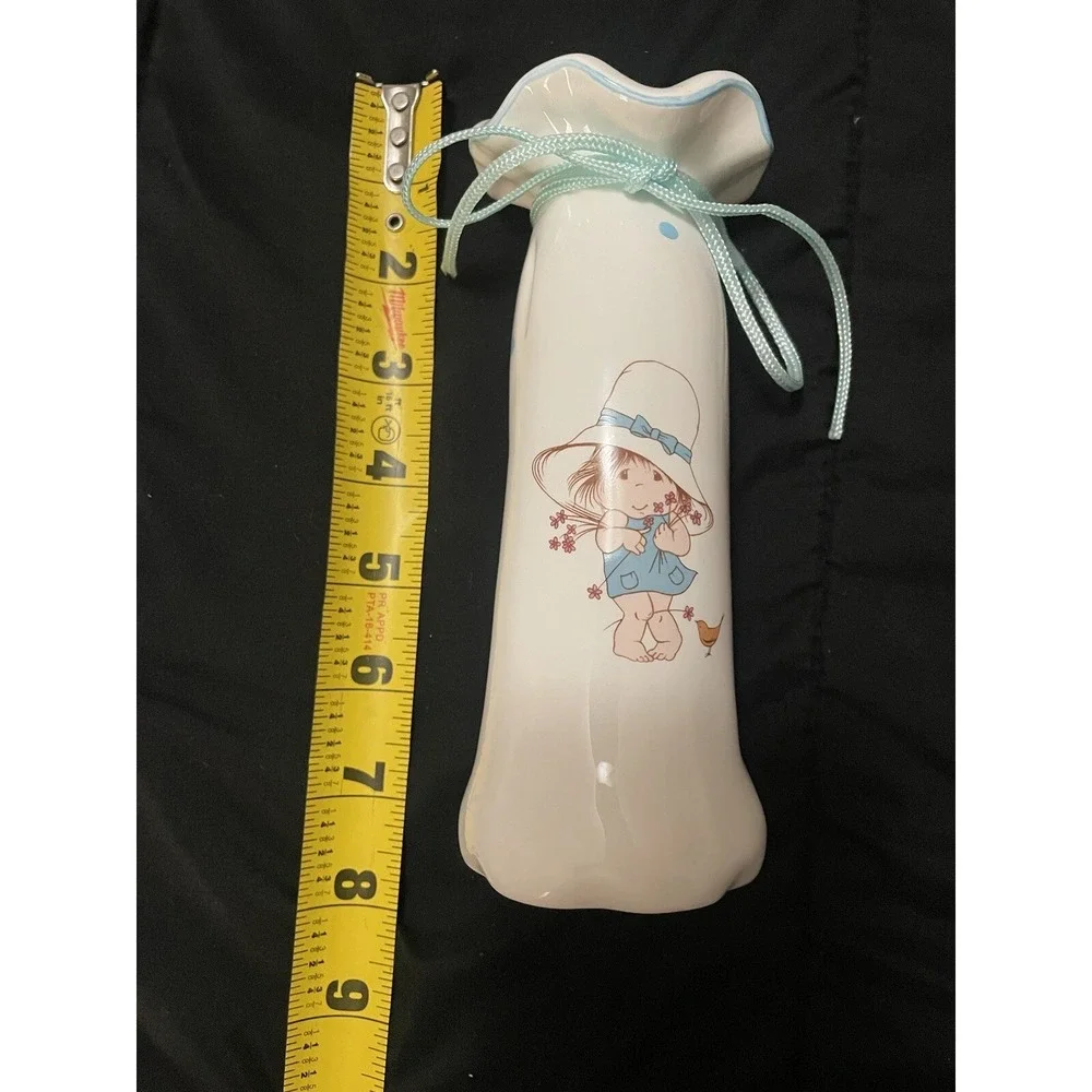 Vintage 1983 Sweet Me American Greeting White‎ Ceramic Bud Vase Blue Polka Dots